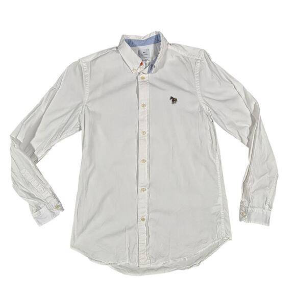 WHITE PS PAUL SMITH WHITE OXFORD SHIRT WITH RAINBOW ZEBRA MEDIUM - Picture 1 of 4